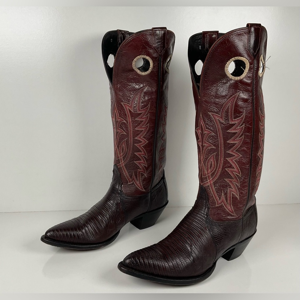 Vintage Tony Lama Teju Lizard Buckaroo Boots | Burgundy | Women’s 9 B
